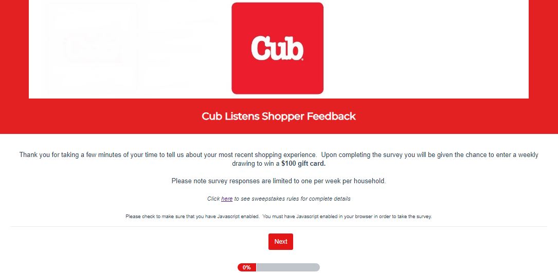 Cub Foods Survey 1