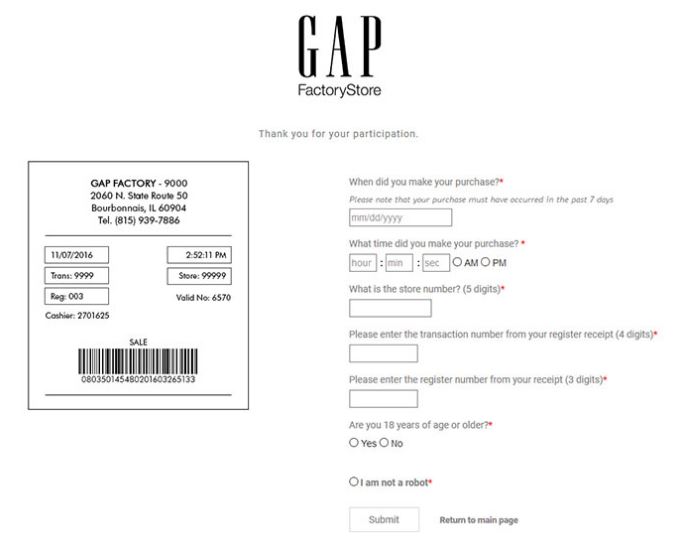 GAP Factory Store Survey