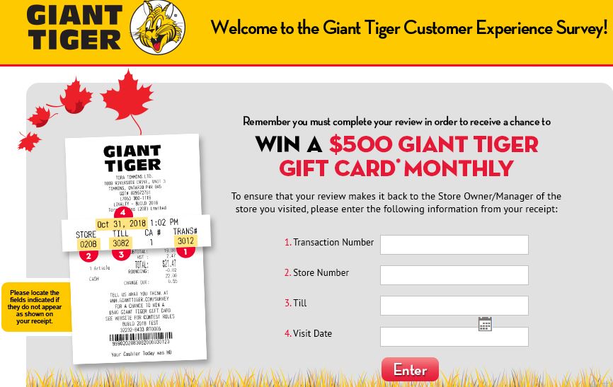 Giant Tiger Survey win 500 Gift