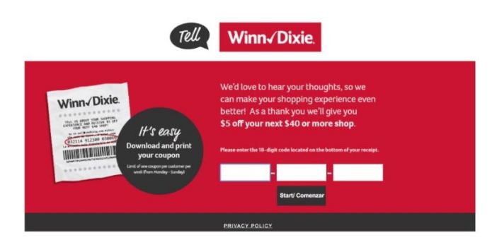 Tell Winn-Dixie Survey