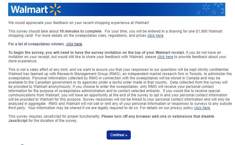 Walmart Canada Survey