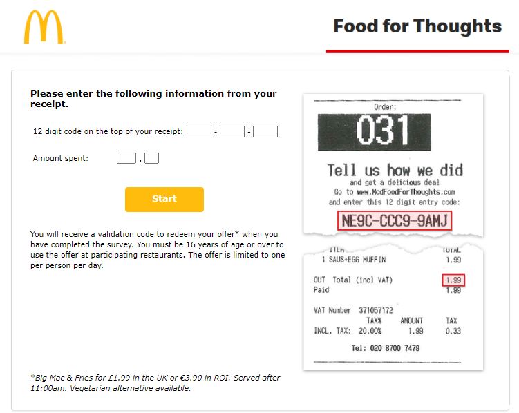 McDonalds Food for Thoughts Survey