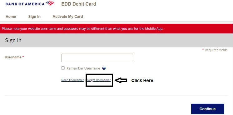 How to Reset Bank of America EDD Login username?